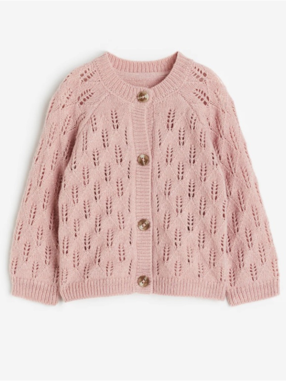 🍊5/$25 H&M Pale Pink Openwork Knit Button-Front Cardigan size 6-9m